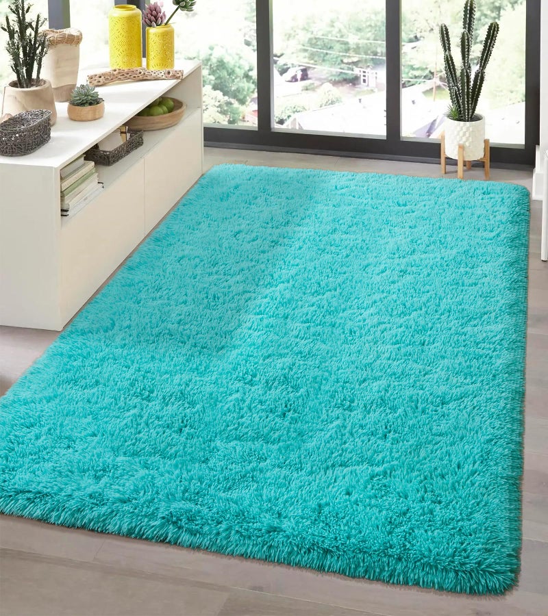 Andecor Soft Fluffy Bedroom Rugs, 4 x 6 Feet Indoor Shaggy Plush Area Rug for Boys Girls Kids Baby College Dorm Living Room Home Decor Floor Carpet, Teal Blue - Image 1
